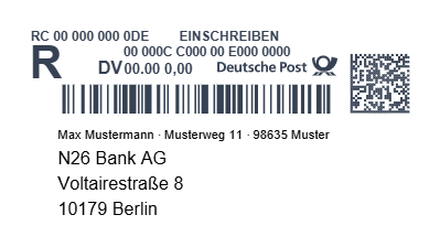 Beispiel für einen Einschreibenkopf mit aufgedrucktem Siegel